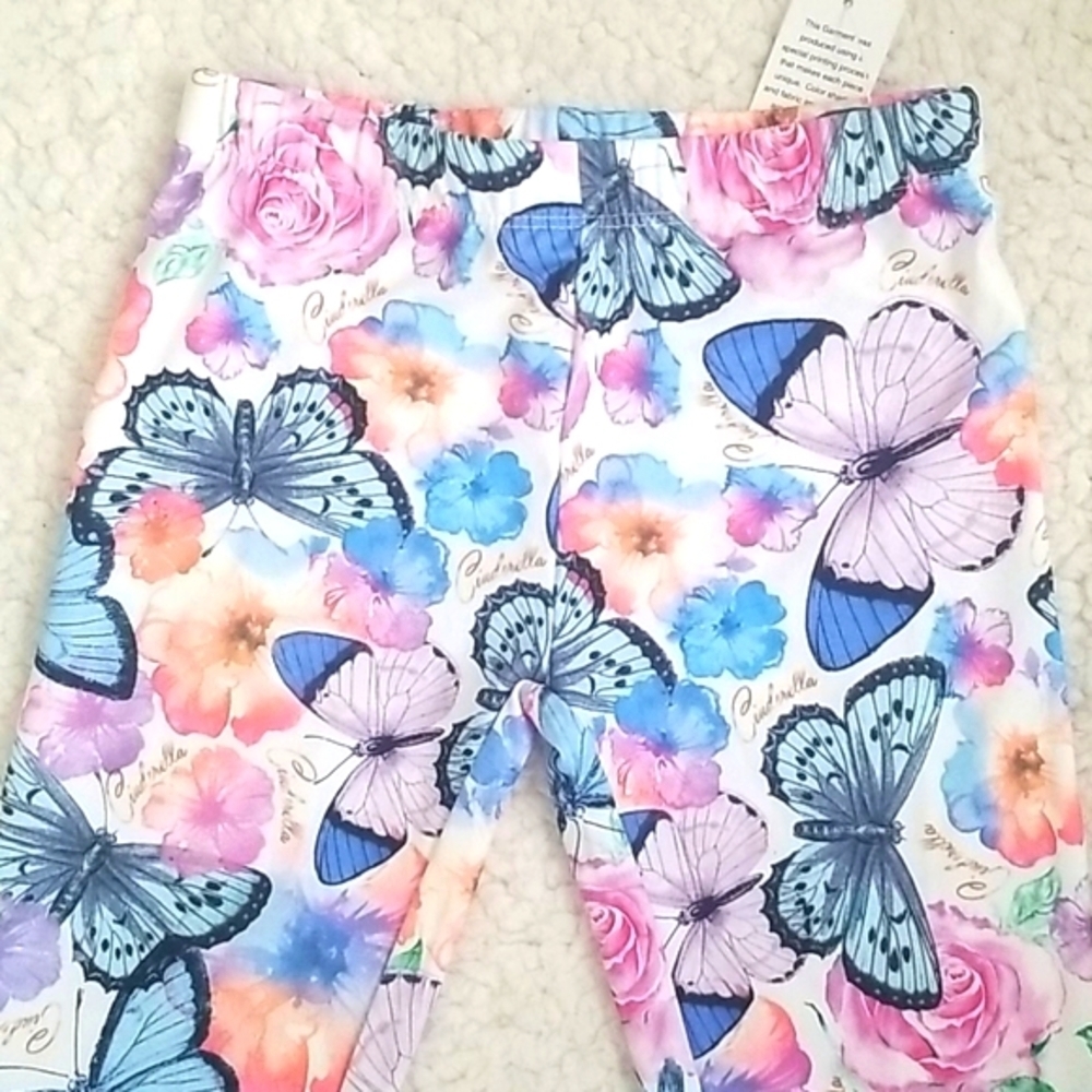 Disney Girls Leggings Cinderella Butterfly NWT XS Pink Blue Purple